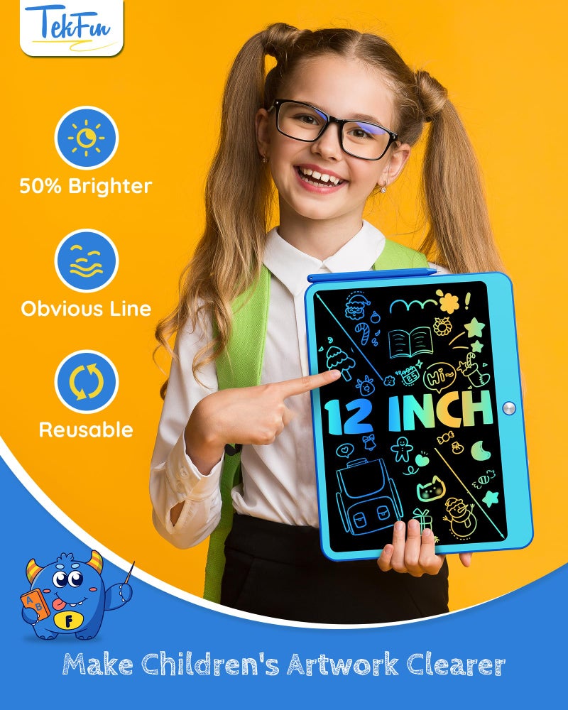 TEKFUN Kids Toys Gifts for 3+ Years Old Boys Girls Toddler  12inch LCD Writing Tablet Erasable Drawing Tablet Writing Pads  Kids Travel Toys Boys Girls Birthday Gifts Age 3 4 5 6 7 (Blue) - Image 4